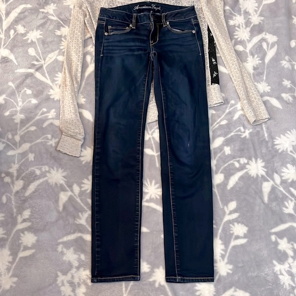 🌷American Eagle Jeans- Super Stretch Skinny Blue Sz 4 - Picture 1 of 10
